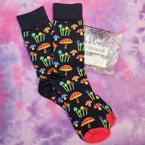 NWT Black and Rainbow Mushroom Crew Socks